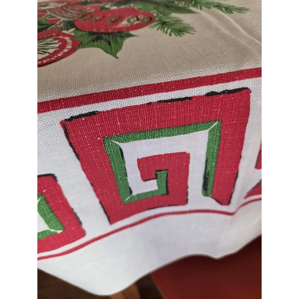 Vintage Christmas Tablecloth MCM 52x68 Retro Some Minor Flaws See Pics